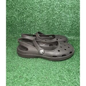 Crocs Womens Size 8 Mary Jane Shayna Brown Slingback Slip On Shoes Sandals Flats